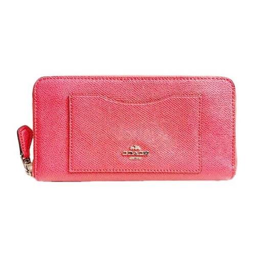 Coach Accordion Zip Wallet Crossgrain Leather 54007 Strawberry Silver Hware