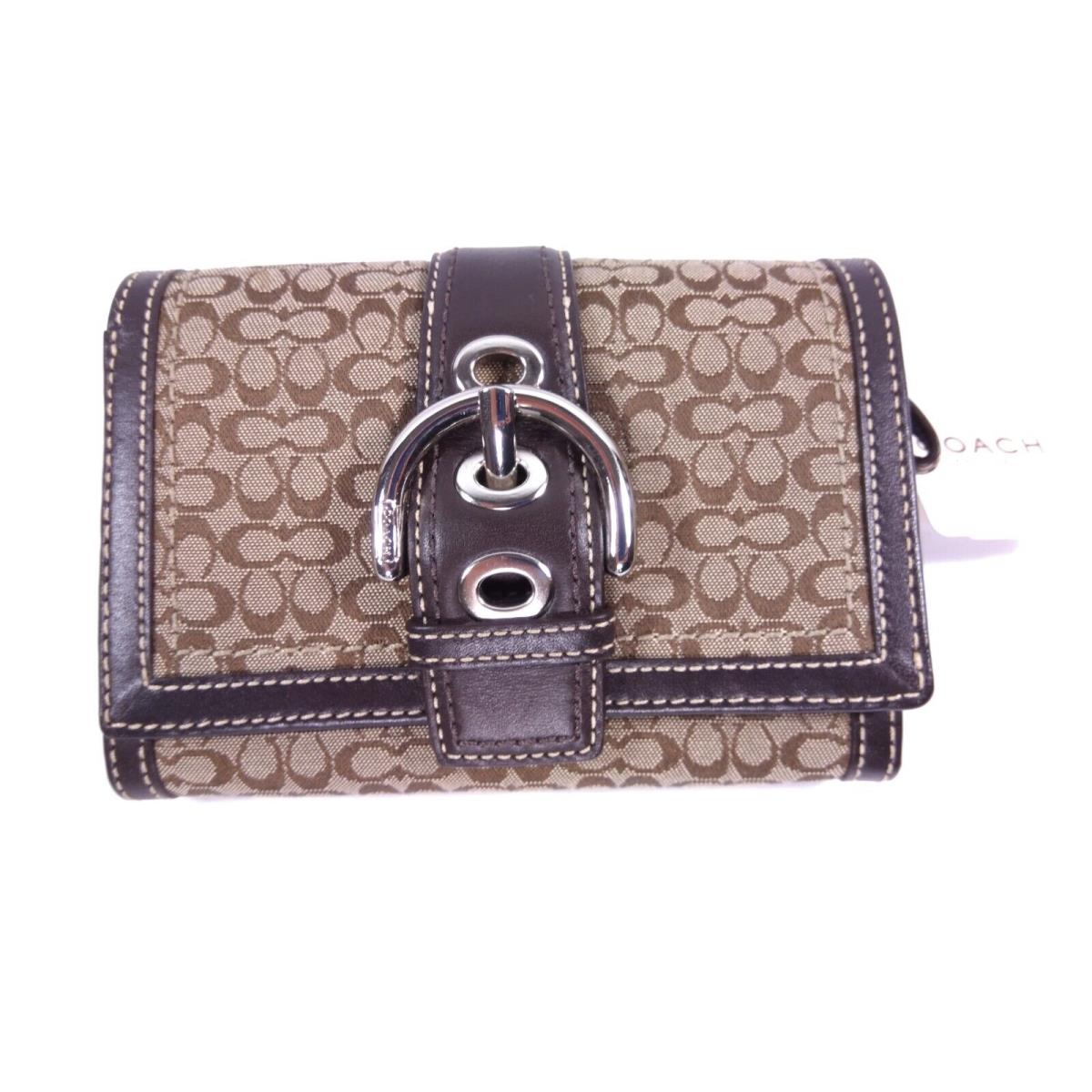 Coach Sv/khaki/toffee Mini Signature Compact Bifold Wallet F40583