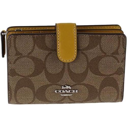 Coach F23553 Medium Corner Zip Wallet Signature Pvc Khaki/flax