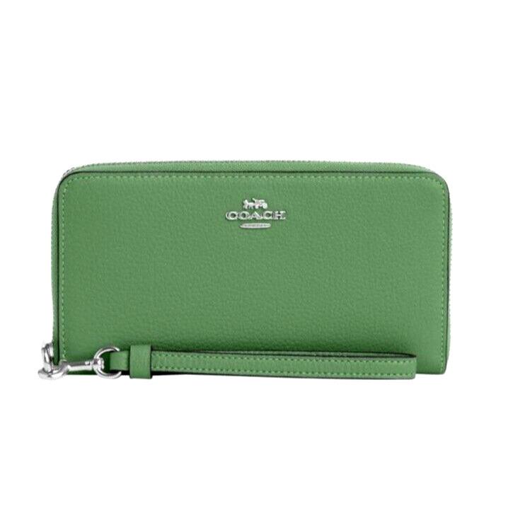 Coach C4451 Long Zip Around Pebble Leather Wallet Soft Green