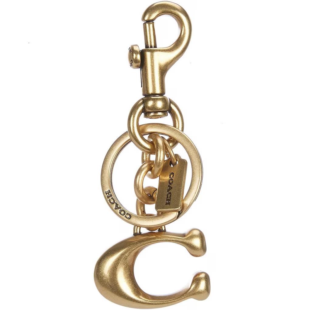 Coach Solid Signature C Bag Charm Keychain Key Fob 1635 Brass Gold