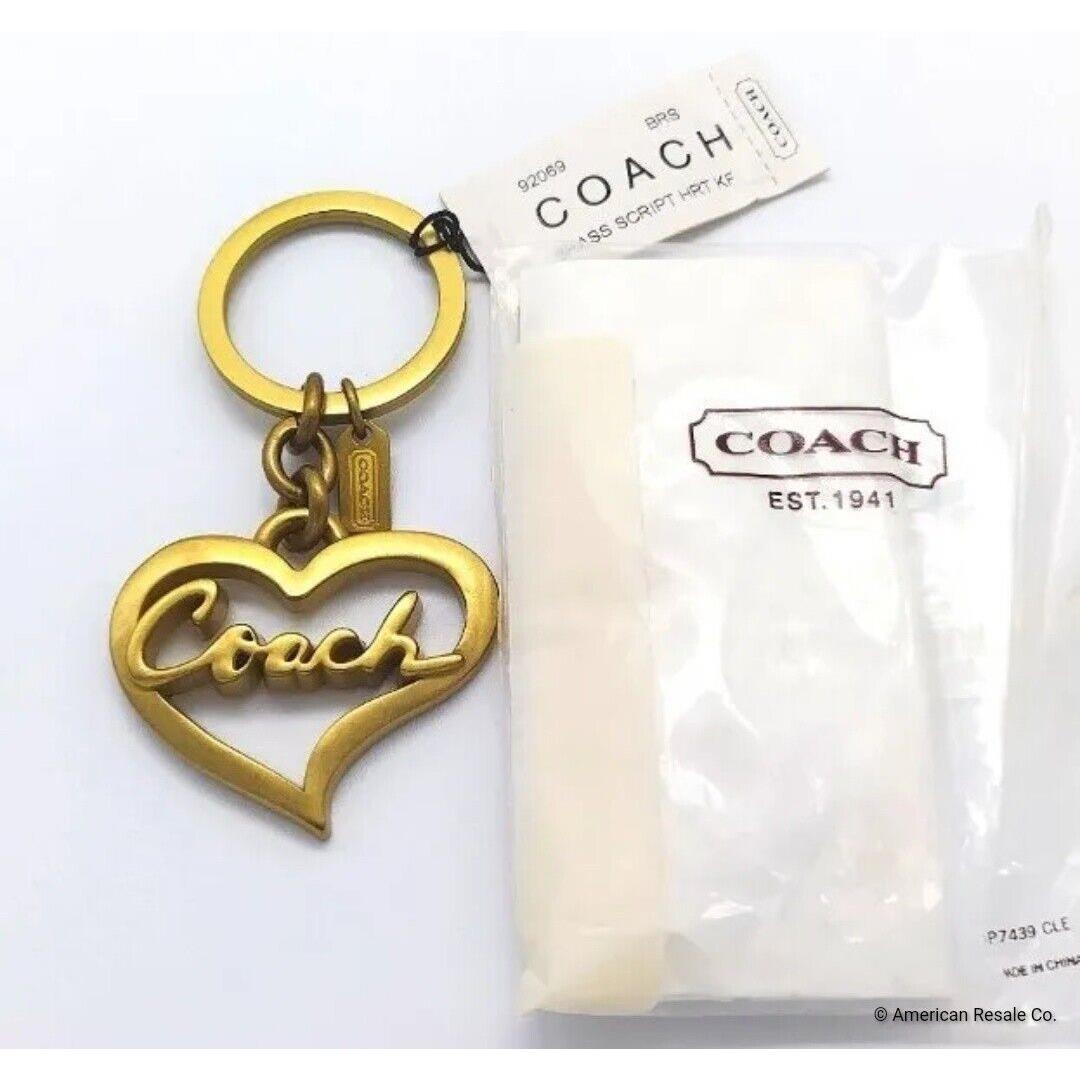 Coach Brass Script Heart Keychain Fob Purse Charm Style 92069