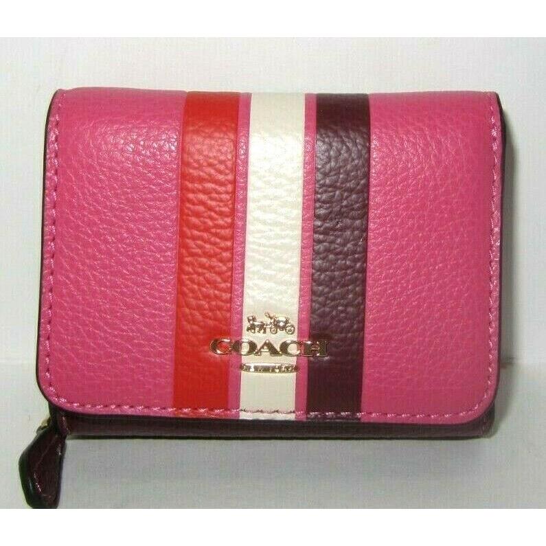 Coach C4525 Stripe Small Trifold Wallet Confetti Pink Mango Chalk Leather