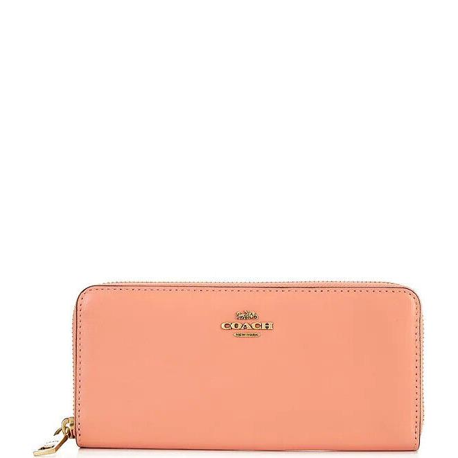 Coach Light Coral Smooth Leather Slim Accordion Zip Around Wallet 73738