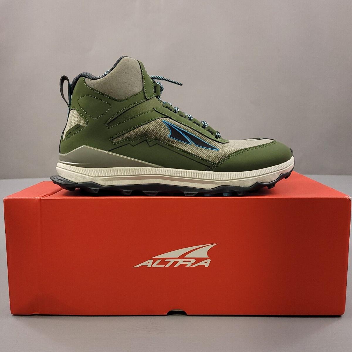 Altra Shoes Mens 8.5 Olive Green Lone Peak Hiker High Top Sneaker Boot Box