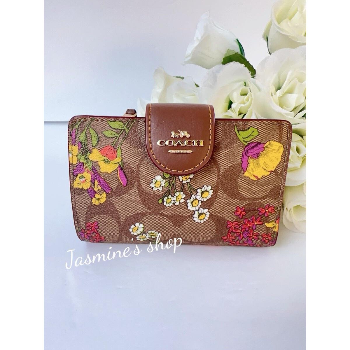 Coach Medium Corner Zip Wallet In Signature Canvas with Floral Print CR935