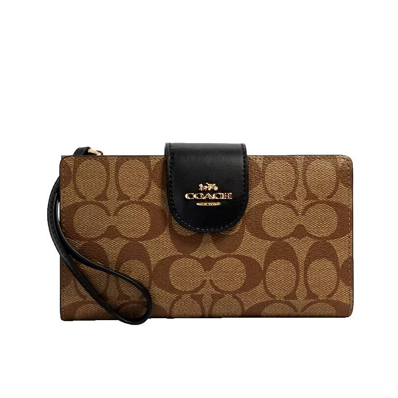 Coach Tech Wallet In Colorblock Signature Canvas Khaki / Black C2874