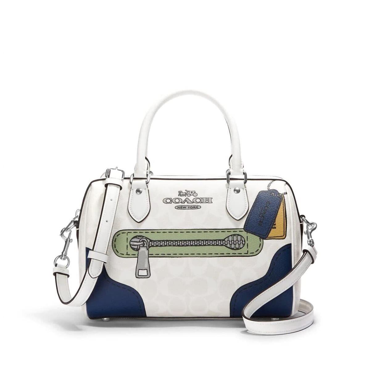 Coach Rowan Satchel in Signature Canvas Trompe L`oeil Print Glacier White - Exterior: Glacier White Multi