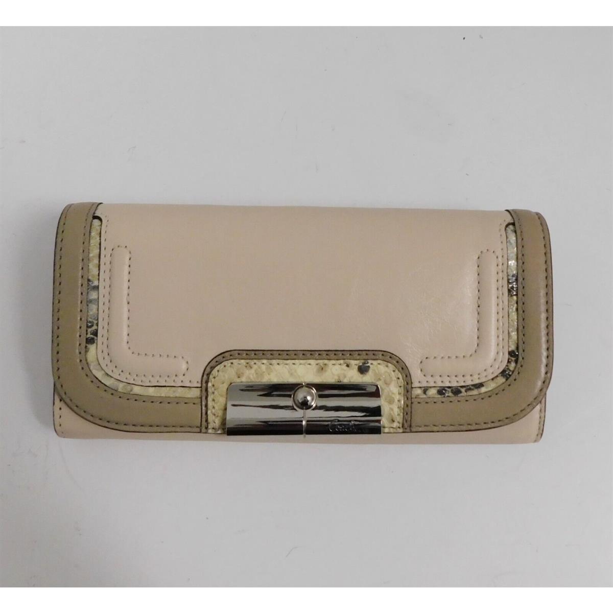 Coach 45119 Kristin Ivory Multi Snake Trim Leather Envelope Clutch Wallet