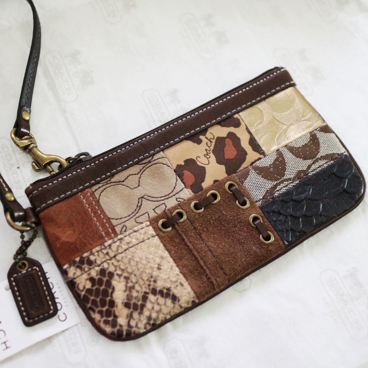 Coach Mix Patchwork Leopard Leather Signature Wristlet Universal Case