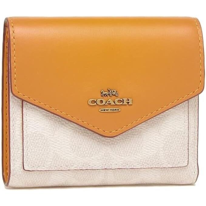 Coach Small Wallet Colorblock Leather Card Case Brass/chalk Pollen