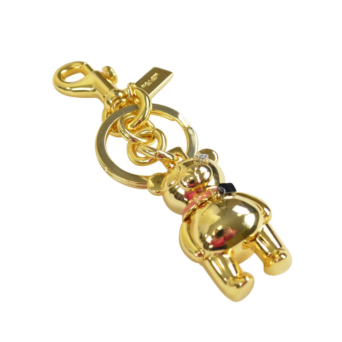 Coach 3D Teddy Bear Key Chain Ring Purse Charm Gold