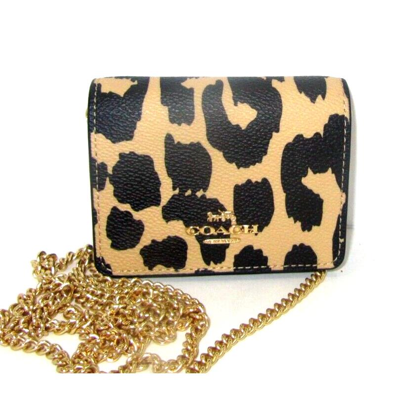 Coach CX151 Mini Wallet On A Chain Leopard Print Canvas Leather