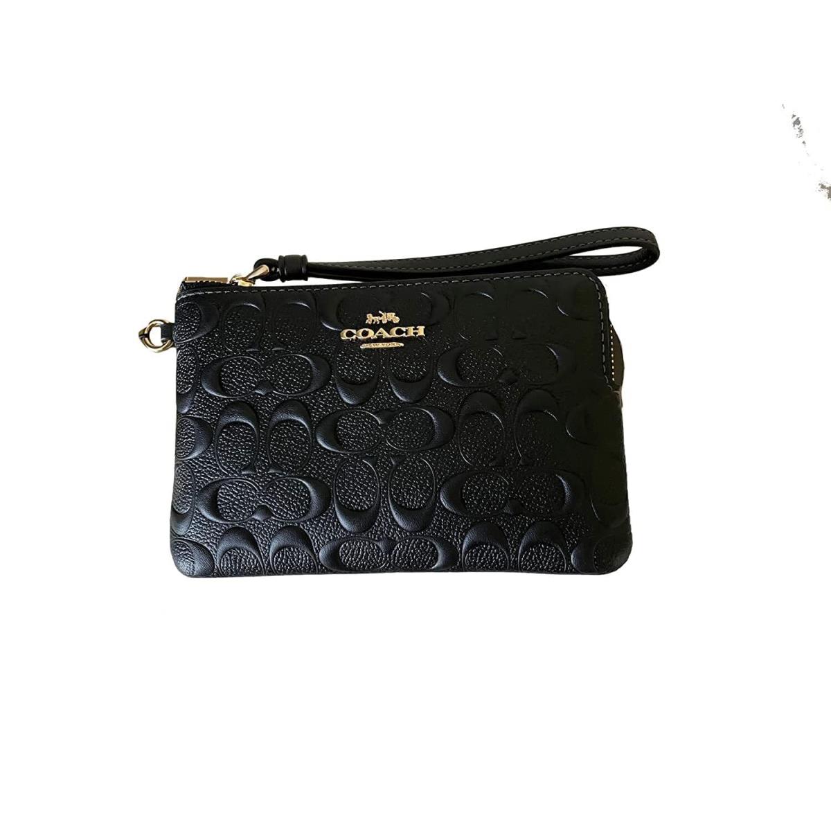 Coach Boxed Corner Zip Wristlet Im/black Embossed