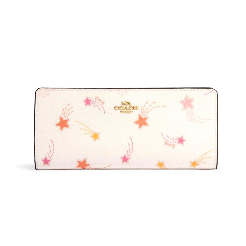 Coach CF330 Slim Zip Wallet with Shooting Star Print Chalk Multi