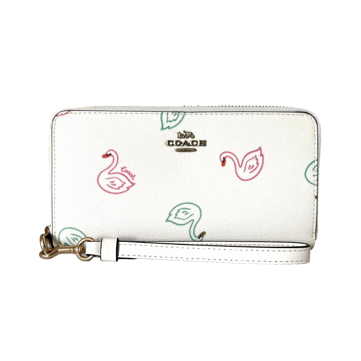 Coach C8384 Long Zip Around Wallet with Swan Print Chalk Multi