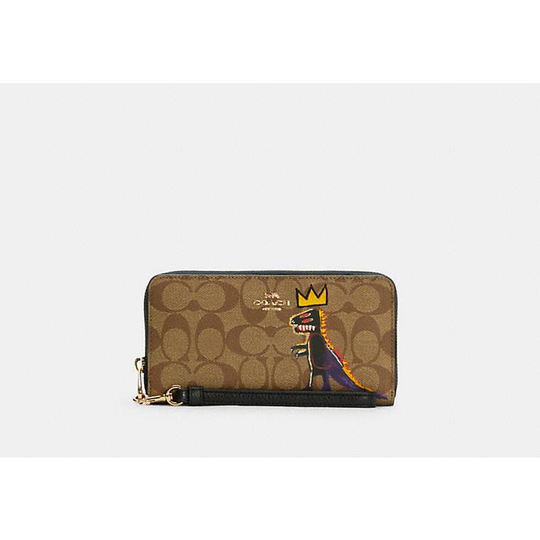 Coach X Jean Michel Basquiat Long Zip Around Wallet In Signature Canvas Brown NW