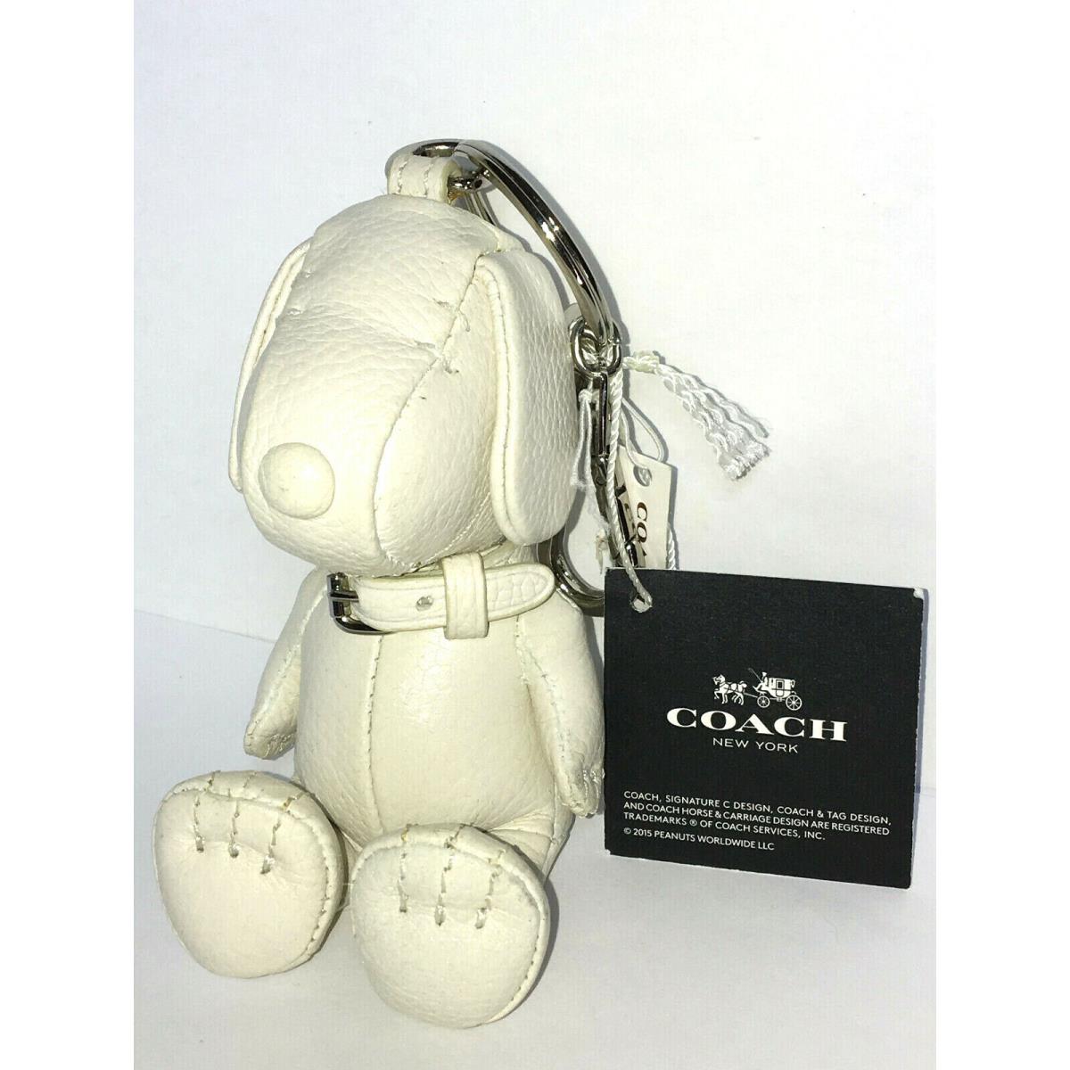 Coach X Peanuts Snoopy Doll Bag Charm Key Ring Fob White Leather Keychain Purse