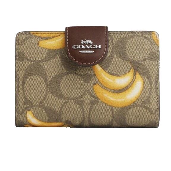 Coach CR944 Medium Corner Zip Wallet Signature Canvas Banana Print Khaki