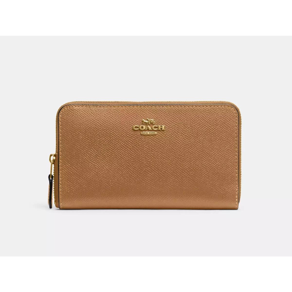 Coach Women`s Brass/light Camel Medium Zip Around Leather Wallet 58584