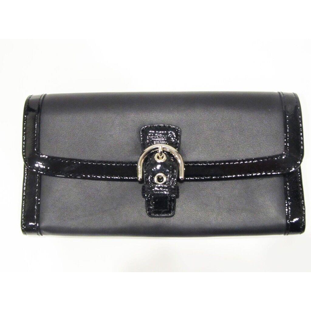 Coach Black Soho Leather Buckle Slim Envelope Clutch Wallet F47978