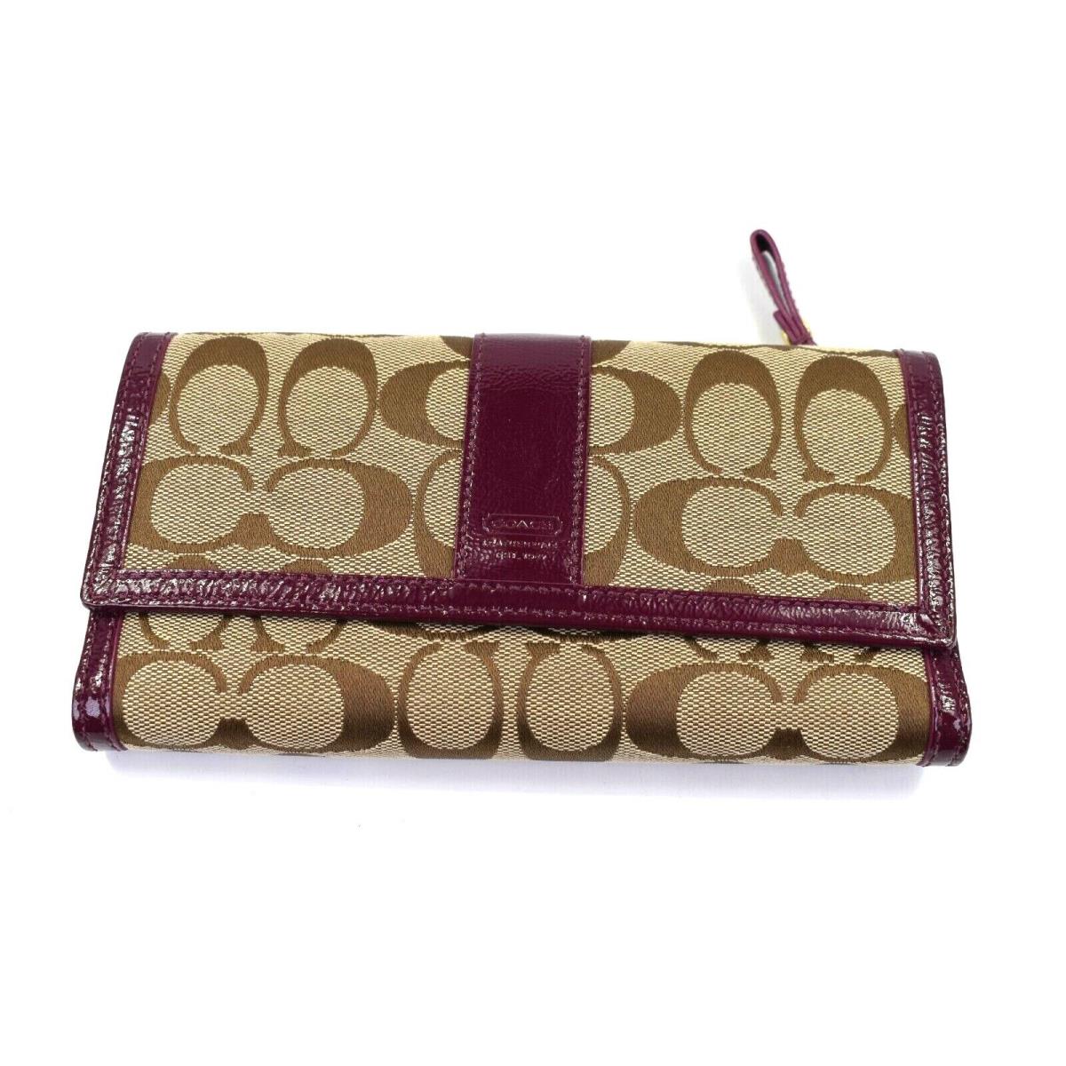 Coach Signature Collection Wallet Brown Purple Woven Jacquard Leather