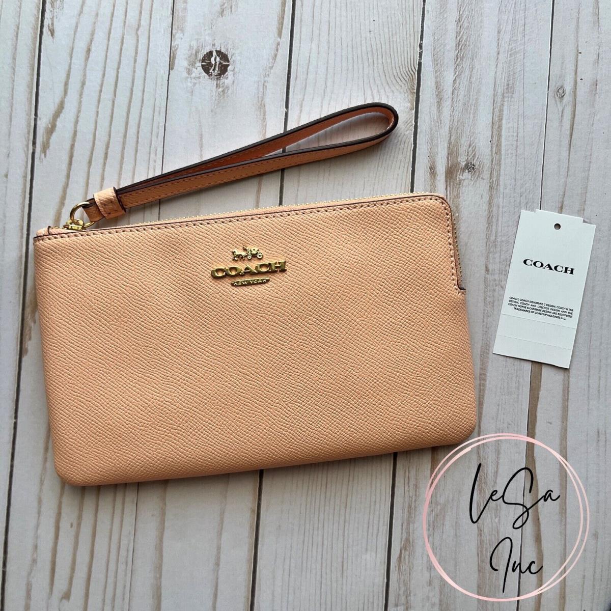 Coach Large Leather Corner Zip Wristlet Faded Blush Orange 3888