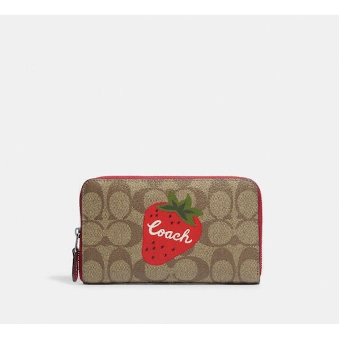 Coach Wallet Medium Signature Wild Strawberry Canvas Leather Brown CH529 W12