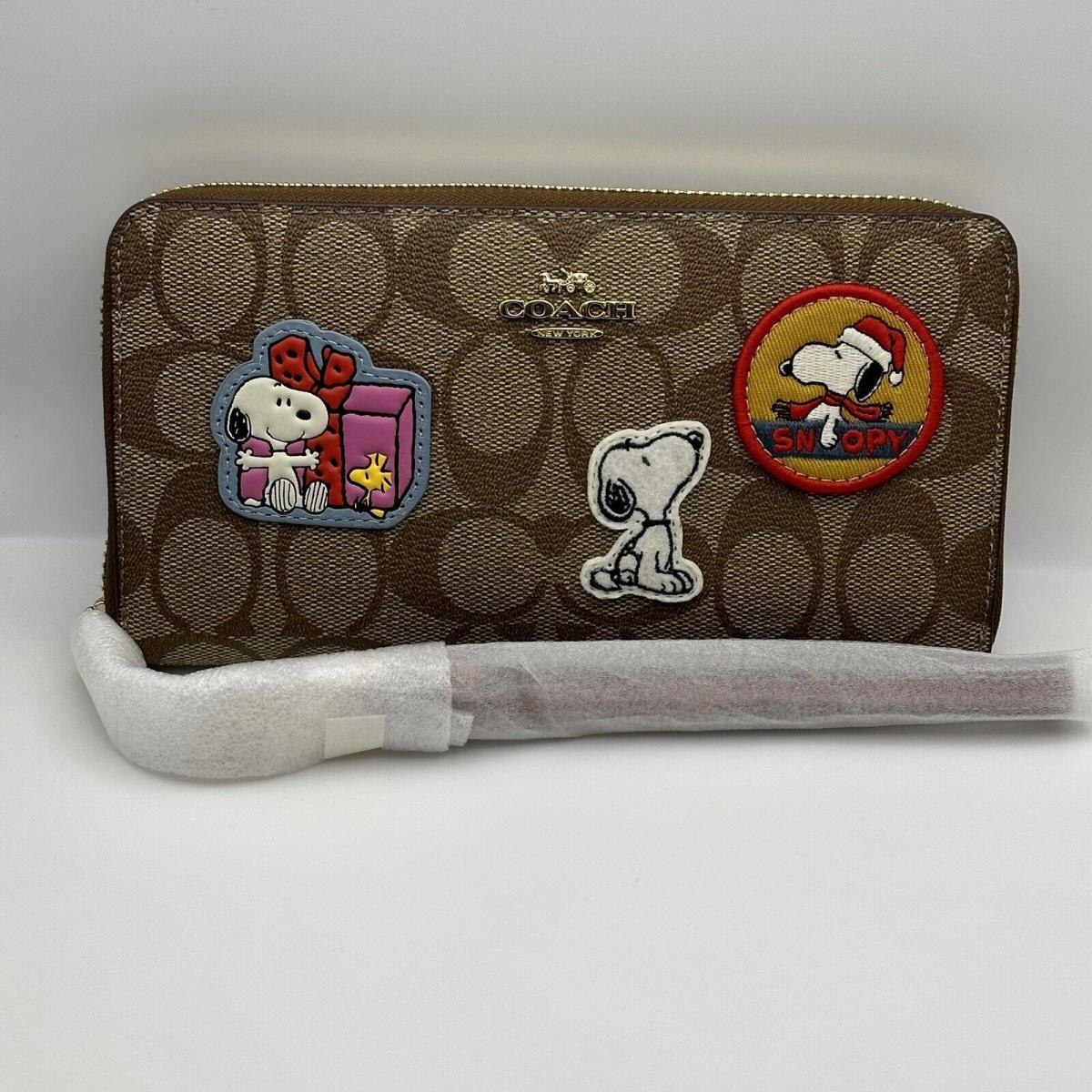 Coach CF218 X Peanuts Long Zip Around Wallet In Signature Canvas W Patches