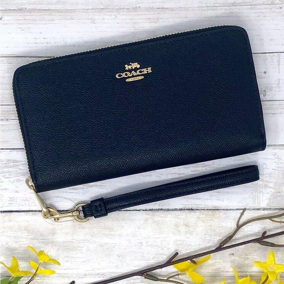 Coach Long Zip Around Wallet Wristlet In Black C3441