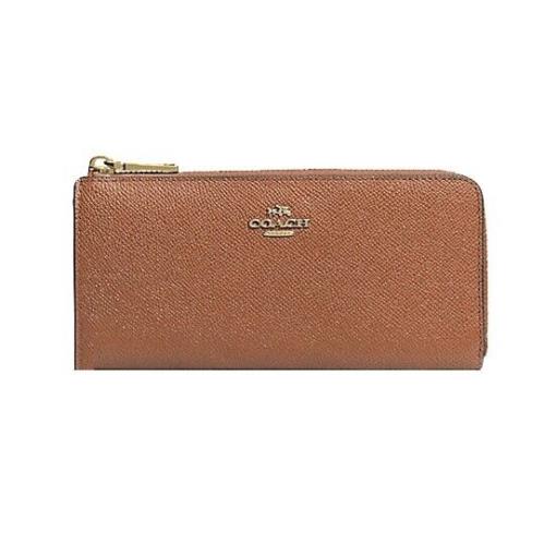 Coach Slim Zip Wallet in Embossed Textured Leather Saddle Brown 52333