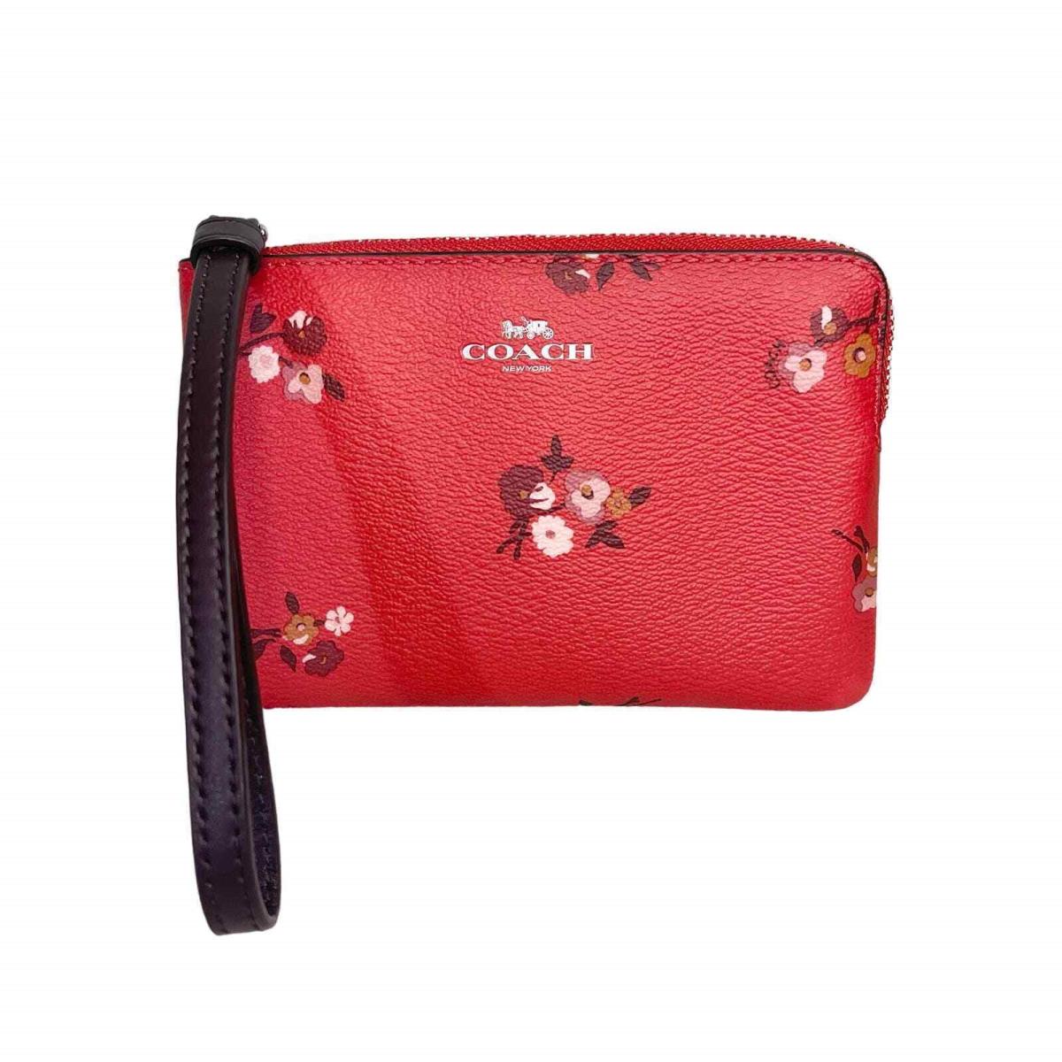 Coach York Women`s Red Leather Floral Print Wristlet Mini Purse