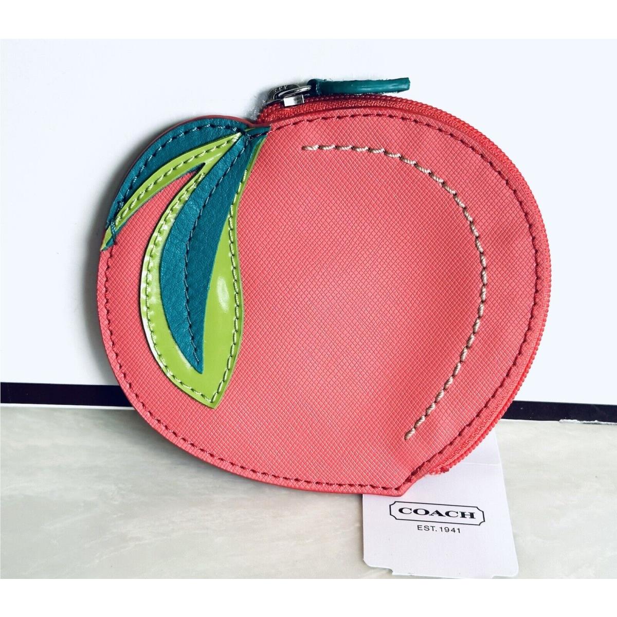 Coach Peach Zip Coin Purse Multi Color Leather 69537