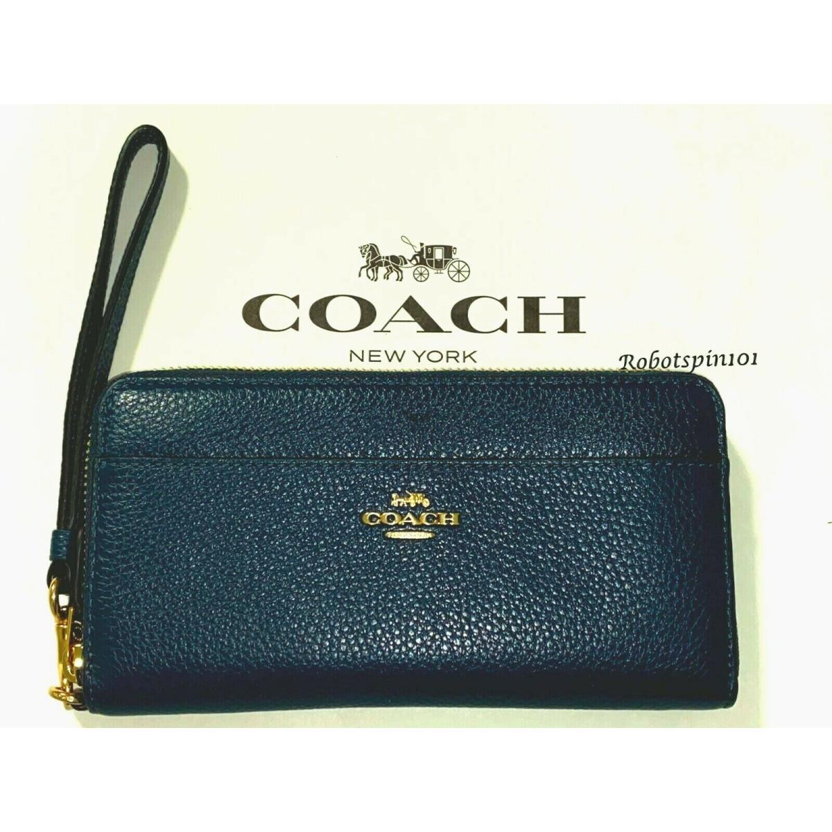 Coach 6643 Accordion Zip Around Wallet with Wristlet Strap Leather Peacock