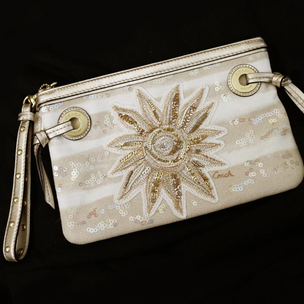 Coach Audrey Sun Beaded Sequins Embroidery Clutch Large Wristlet