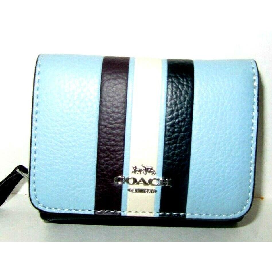 Coach Retro Stripe Trifold Stripe Wallet Midnight Blue White C4525 NWT$150