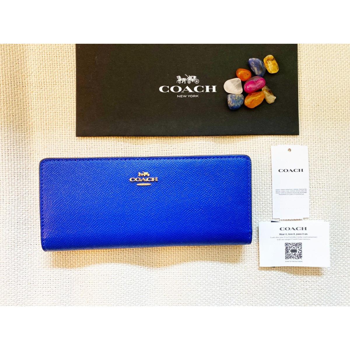 Defective Coach Slim Wallet Snap Bifold Blue Crossgrain Leather C3440