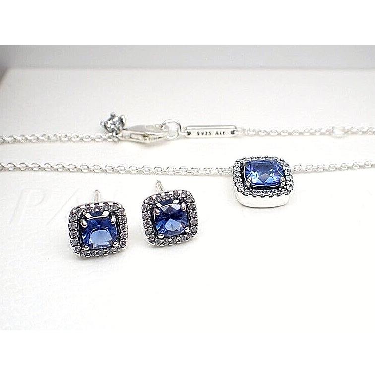 Pandora B802518 Sparkling Square Blue Halo Jewelry Gift Set