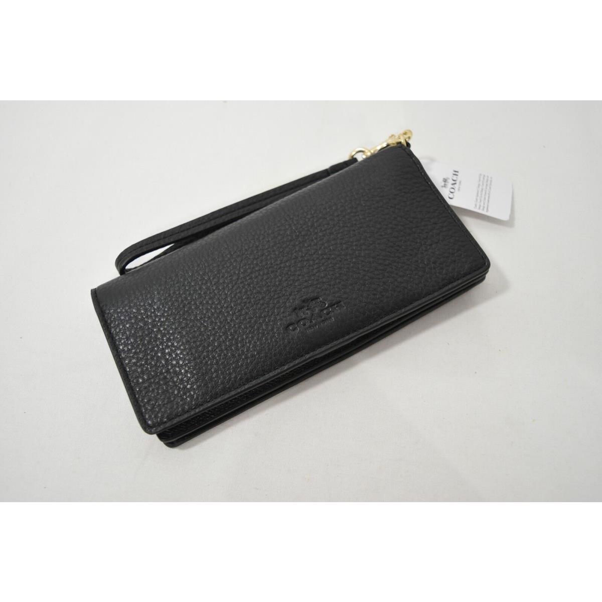 Coach F53767 Leather Bi-fold Slim Wallet in Black with Gold-tone Hardware