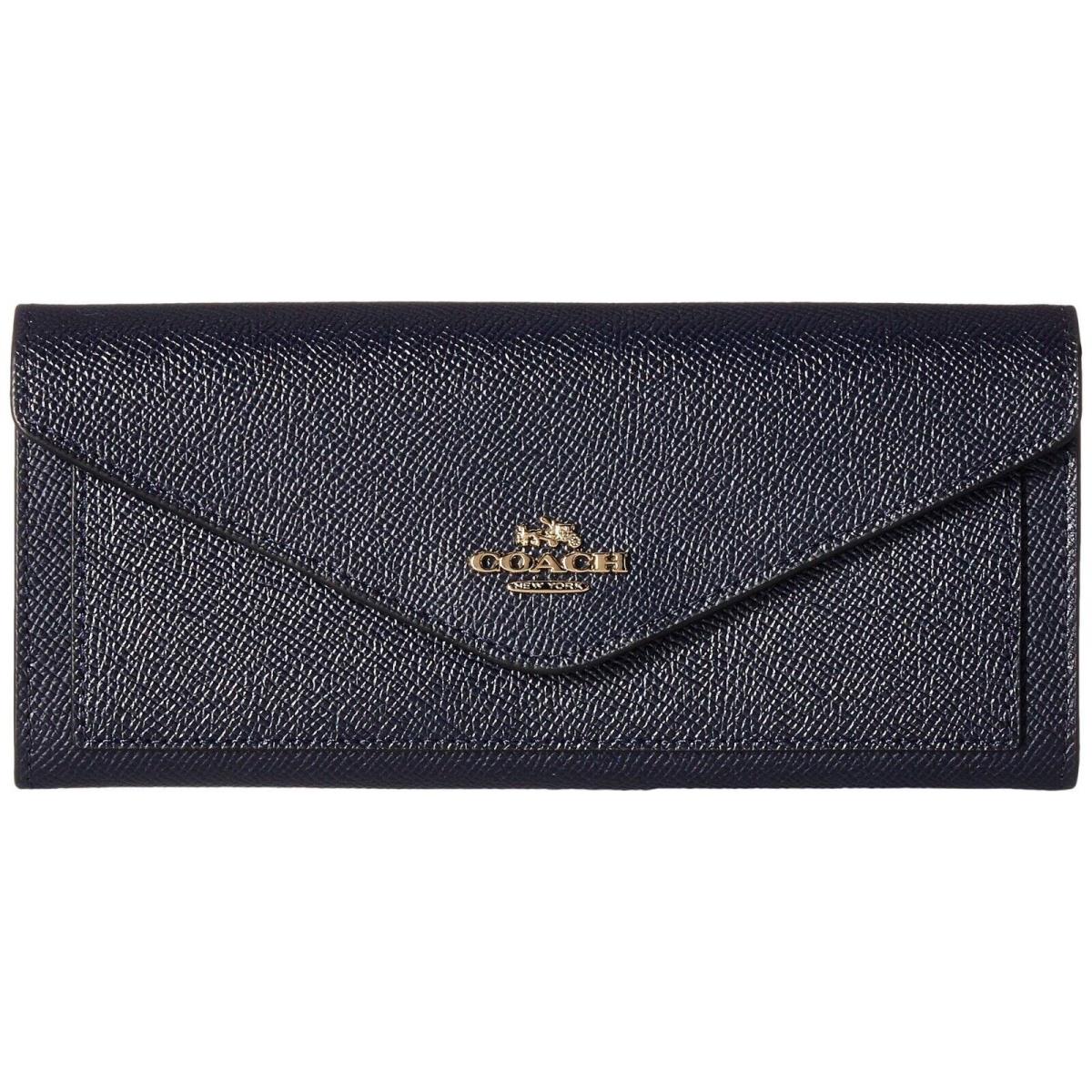 Coach 57715 Soft Wallet In Crossgrain Leather Li/navy One Size