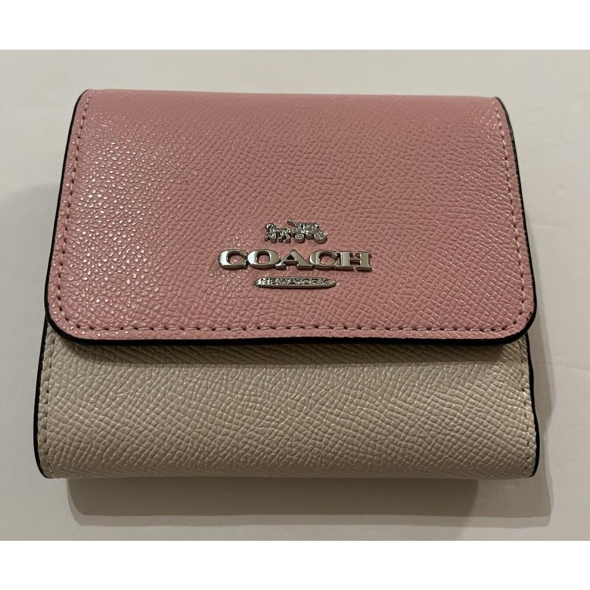 Coach Chalk/powder Pink Multi Small Trifold Wallet In Colorblock-nwt