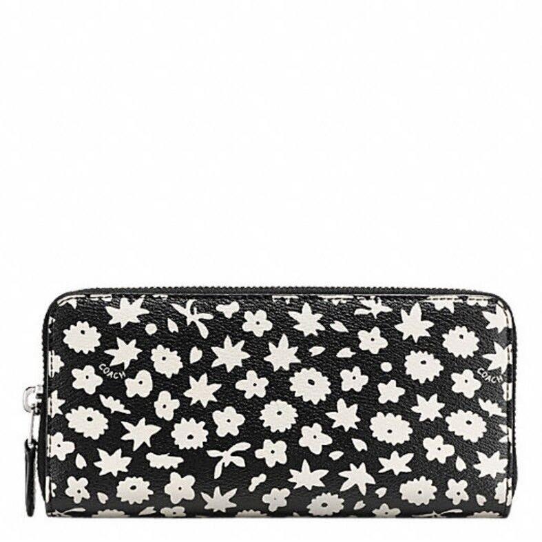 Nwt- Coach Graphic Floral Print Zip Around Wallet Black Multi F57818