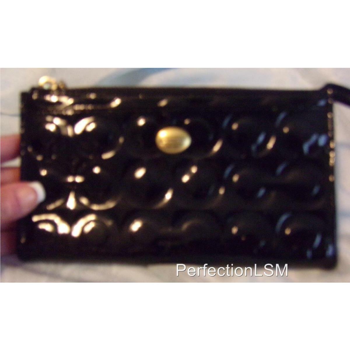 Coach 50450 Peyton OP Art Embossed Patent Leather Zippy Wallet in Black