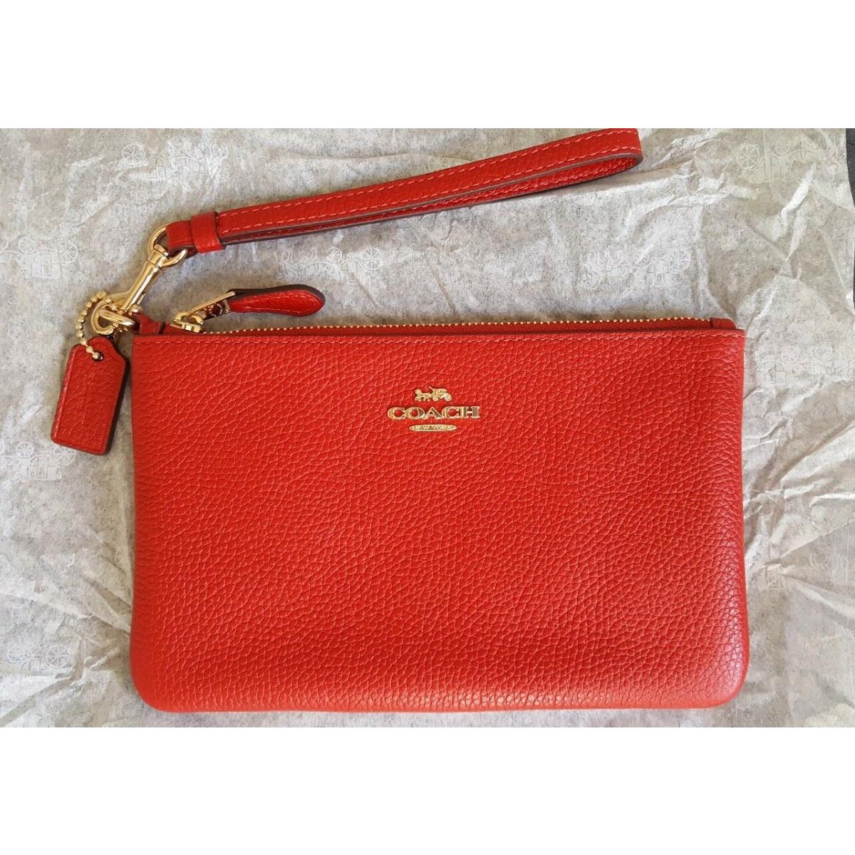 Coach Small Wristlet Red/gold Style 22952 Supreme Wallet Handbag Selena Iphone