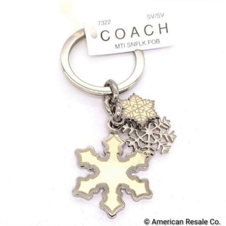 Coach White Enamel Multi Snowflake Fob Keychain Fob Purse Charm