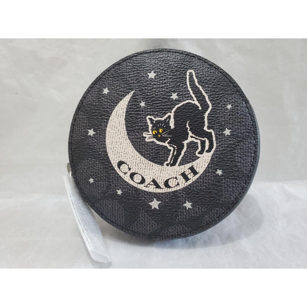 Coach Coin Case Sig Canvas with Halloween Graphic Crescent Moon and Cat