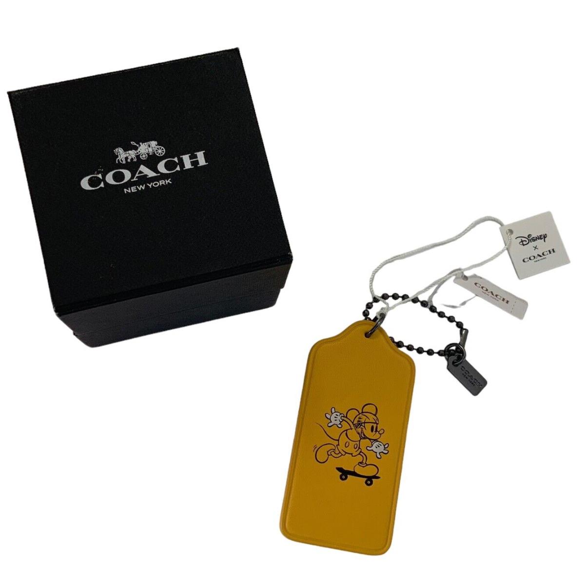 Disney X Coach Skateboarding Mickey Leather Hang Tag Bag Charm Yellow F59153