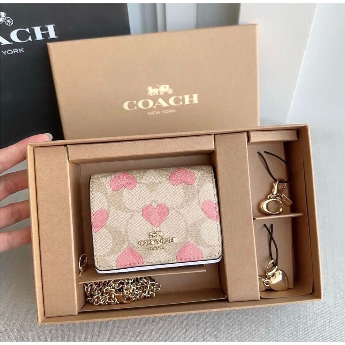 Coach Boxed Mini Wallet On A Chain In Signature Canvas with Heart Print