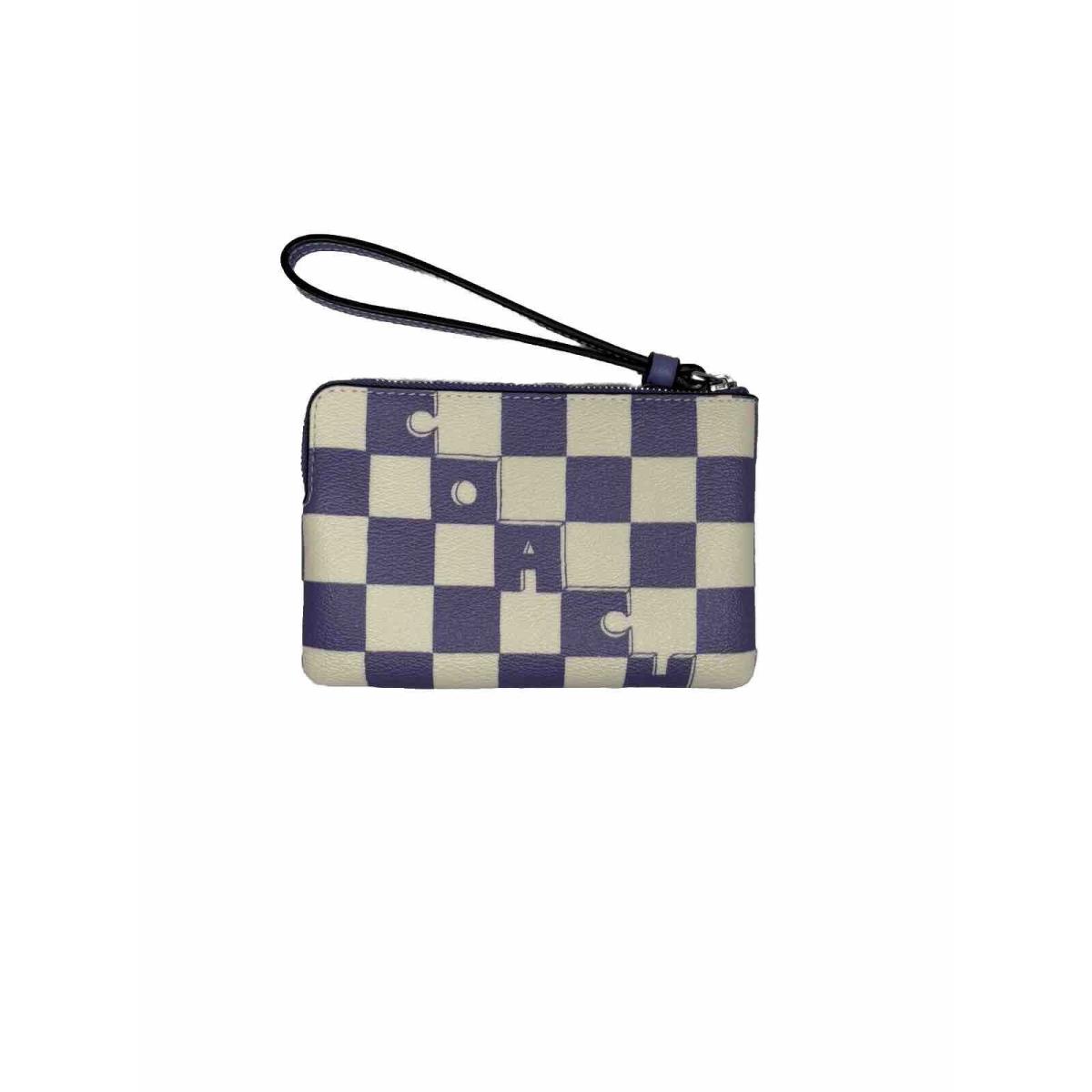 Coach Corner Zip Wristlet with Checkerboard Printed In Sv/light Violet/chalk