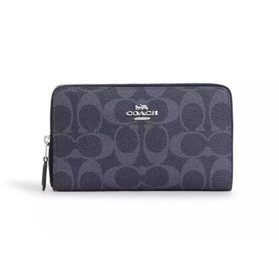 Coach 88913 Women`s Denim/midnight Navy Signature Canvas Medium Id Zip Wallet